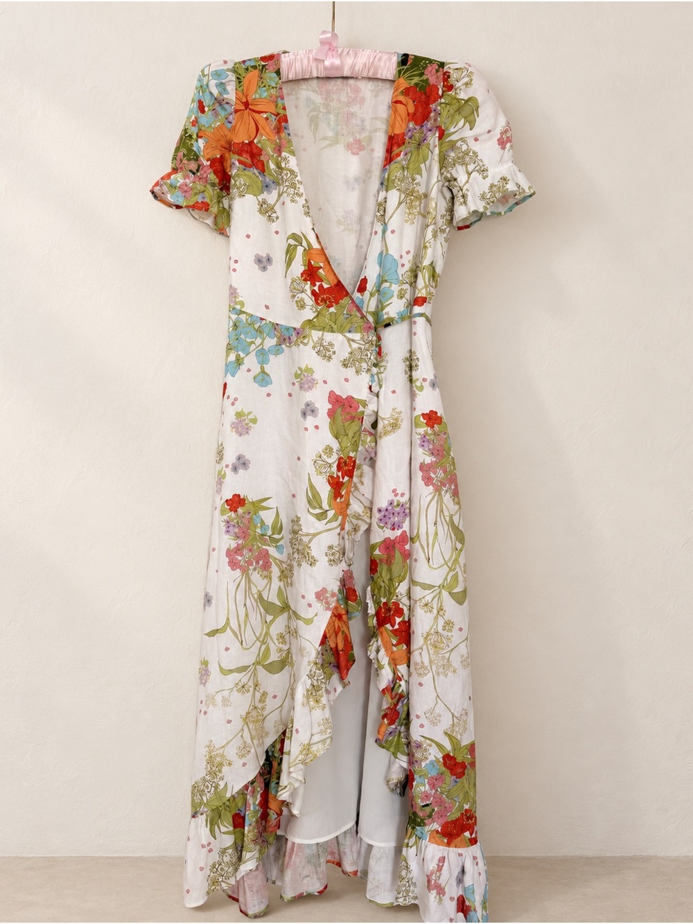 & Other Stories White Floral Wrap Dress with Multicolor Blooms